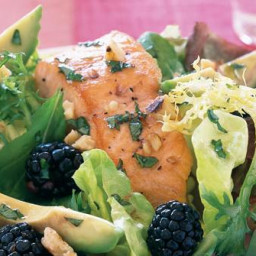 Poached Salmon Salad with Walnuts, Avocado, and Blackberries
