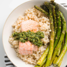 Poached Salmon with Chimichurri and Pearl Couscous