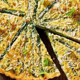 Polenta-crusted quiche with asparagus and parmesan
