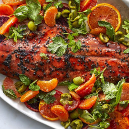 Pomegranate-Glazed Salmon with Oranges, Olives, and Herbs Recipe
