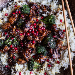 Pomegranate Sesame Chicken with Ginger Rice Pilaf.