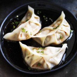 Pork and chive dumplings with red vinegar sauce