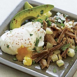 Pork and Potato Hash with Poached Eggs and Avocado