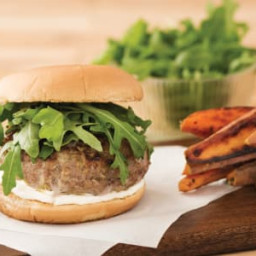 Pork & Apple Burgers with Rocket and Sweet Potato Wedges