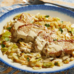 Pork Chops and Cabbage With Mustard Cream Sauce