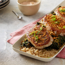 Pork Chops and Garlic Picadawith Brown Rice and Spinach