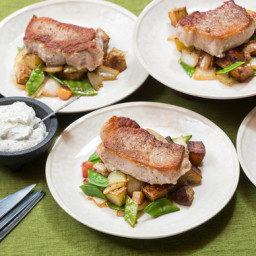 Pork Chops and Spring Vegetable Hash with Homemade Ranch Dressing