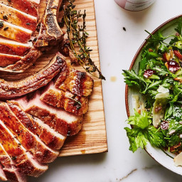 Pork Chops with Celery and Almond Salad