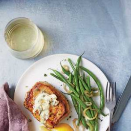 Pork Chops with Herbed Goat Cheese Butter and Green Beans