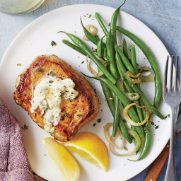 Pork Chops with Herbed Goat Cheese Butter and Green Beans