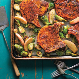 Pork Chops with Roasted Apples and Brussels Sprouts