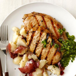 Pork Chops With Smashed Potatoes and Chimichurri Sauce