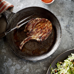 Pork Cutlets with Cabbage Salad and Romesco Sauce