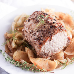 Pork Loin with Braised Fennel, Apples and Onions