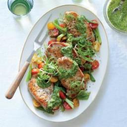 Pork Medallions with Scallions and Magic Green Sauce