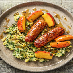 Pork & Oregano Sausages with Glazed Apples and Savoy Cabbage Mash