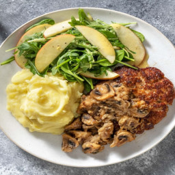 Pork Salisbury Steak and Mash with Mushroom Gravy and Green Salad