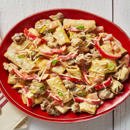 Pork Sausage Rigatoni in a Creamy Sauce with Bell Pepper & Lemon