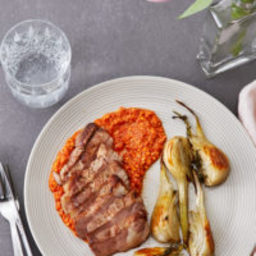 Pork shoulder with roasted fennel and Romesco sauce