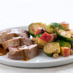 Pork Tenderloin with Brown Sugar Demiwith Brussels sprout apple hash