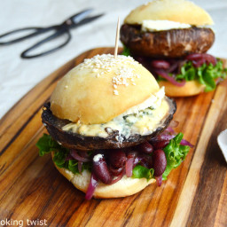 Portobello Mushroom Burger with Blue Cheese and Caramelized Onions