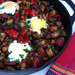 Portuguese Potato Hash with Linguica, Peppers & Olives