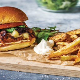 Portuguese-Style Chicken Burger with Chips & Caramelised Onion