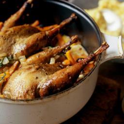 Pot roast pheasant with sweetcorn mash