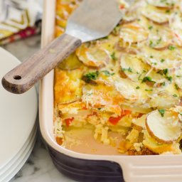 Potato Breakfast Gratin with Red Peppers and Parmesan