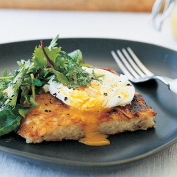 Potato galette with poached egg and salad
