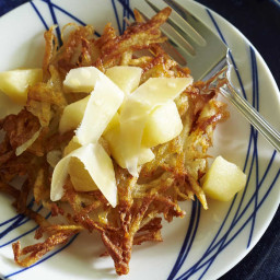 Potato Latkes with Warm Apple Compote and Aged Cheddar Topping Recipe