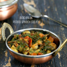 Potato Spinach or Rainbow Chard stir fry. Aloo Palak. Vegan Potato Spinach 