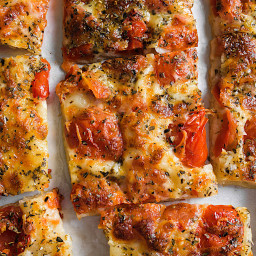 Pour-in-the-Pan Pizza with Tomatoes and Mozzarella