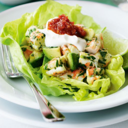 Prawn and avocado lettuce cups with tomato jam