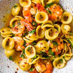 Prawn orecchiette with roasted-shell olive oil