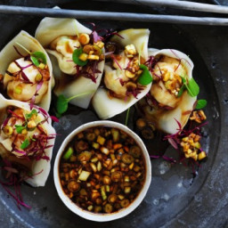 Prawn wontons with spring onion, ginger and vinegar dressing recipe