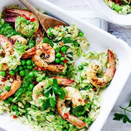 Prawns with risoni and peas