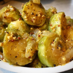 Pressure Cooked Brussels Sprouts Maple-Mustard Sauce