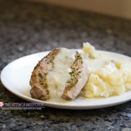 Pressure Cooker Boneless Thick-Cut Pork Chops with Oniony Mashed potatoes a