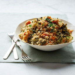 Pressure Cooker Brown Rice, Kale and Sweet Potato Pilaf