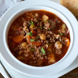 Pressure Cooker (Instant Pot) Vegetable Beef and Rice Soup