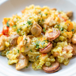 Pressure Cooker Paella with Chicken and Sausage