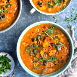 Pressure cooker sweet potato, chickpea and red lentil soup