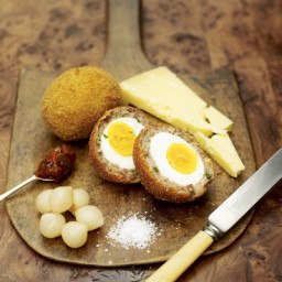 Proper Scotch eggs with lovely Scottish cheese and pickle