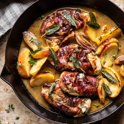 Prosciutto Apple and Sage Butter Chicken with Cider Pan Sauce