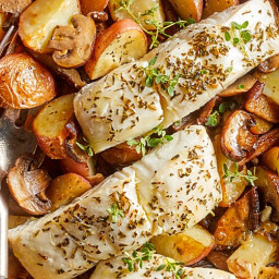 Provençal Baked Fish with Roasted Potatoes & Mushrooms