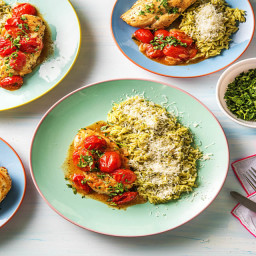 Provençal Herbed Chicken with Burst Tomatoes and Cheesy Pesto Orzo