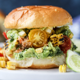 Pulled Chicken Guacamole Sliders with Grilled Corn Pico.