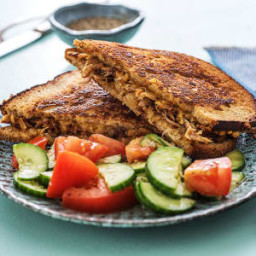 Pulled Pork Grilled Cheese Sandwiches with Cucumber Tomato Salad