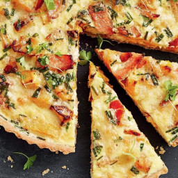 Pumpkin and bacon quiche with easy pastry